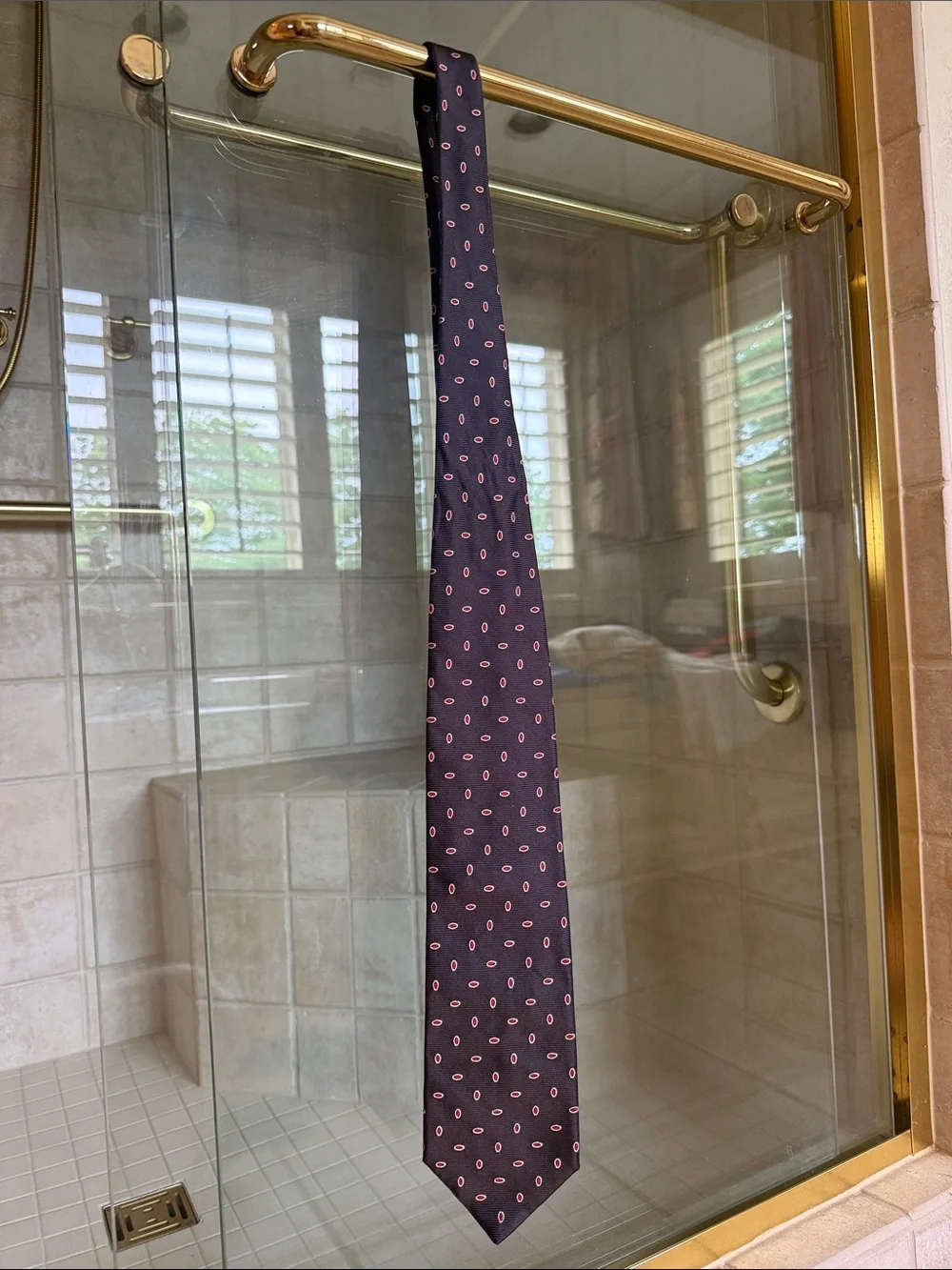 Burberry Navy Silk Tie with Red Oval Motif